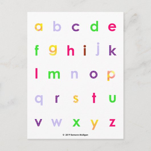 Alphabet Lower Hoesje Letters Briefkaart (Voorkant)