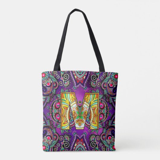 Alphabet M mandala Tote Bag (Achterkant)