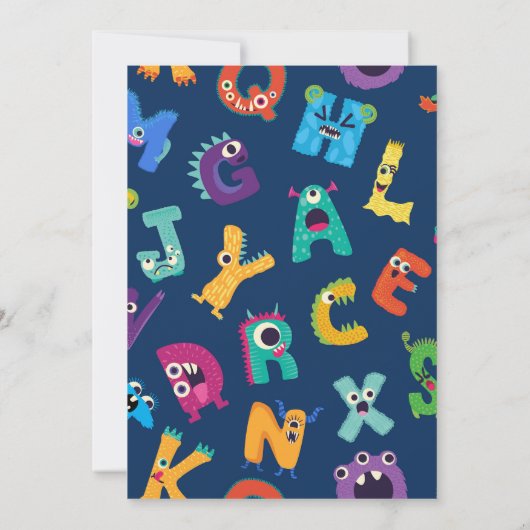 Alphabet Monsters 1e Verjaardag Ons Kleine Monster Kaart (Achterkant)