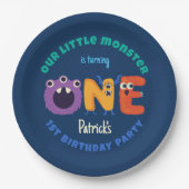 Alphabet Monsters 1e Verjaardag Ons Kleine Monster Papieren Bordje (Voorkant)