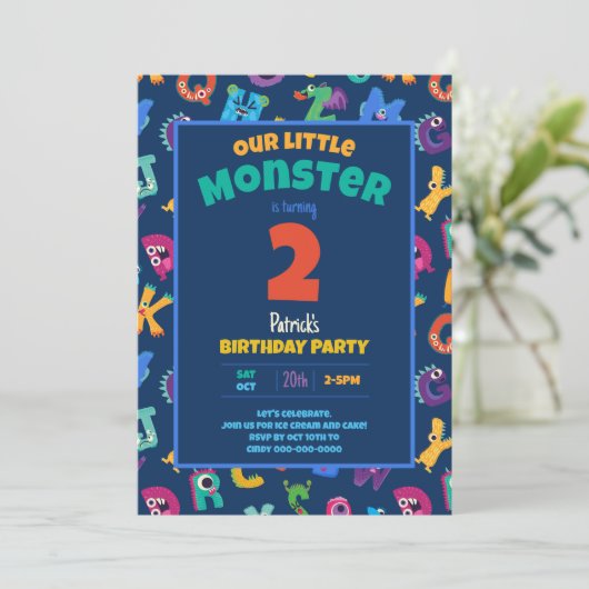 Alphabet Monsters Verjaardag Kleine Monster Add Ag Kaart (Staand voorkant)