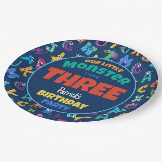 Alphabet Monsters Verjaardag Kleine Monster Add Ag Papieren Bordje (Gekanteld)