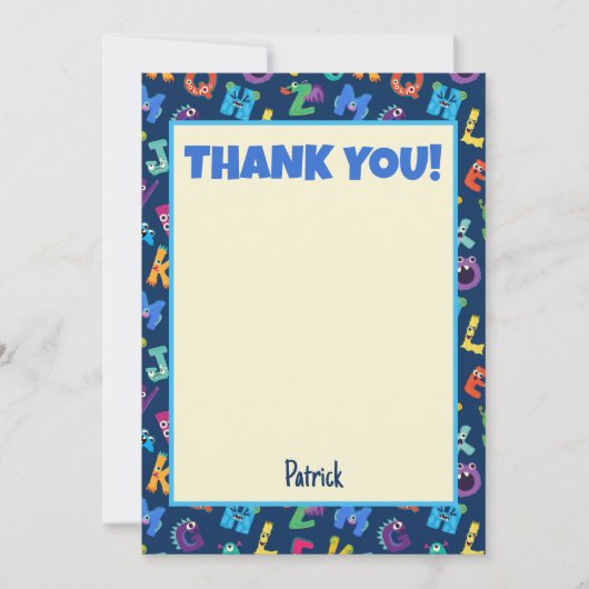 Alphabet Monsters Verjaardagsfeest ABC Bedankt Kaart (Voorkant)