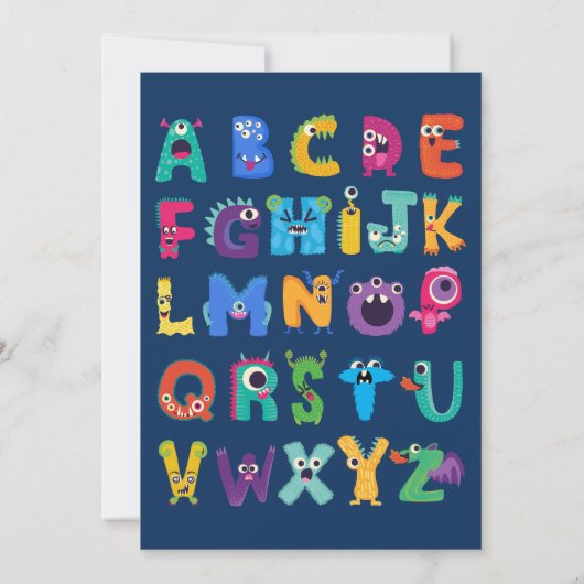 Alphabet Monsters Verjaardagsfeest ABC Bedankt Kaart (Achterkant)