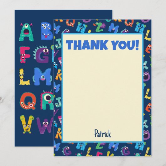 Alphabet Monsters Verjaardagsfeest ABC Bedankt Kaart (Voorkant / Achterkant)