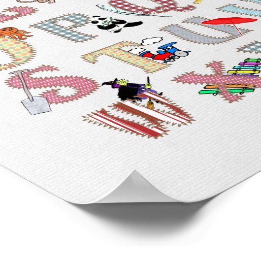 Alphabet Nursery Art Cute Afbeeldingen Fabric Kijk Poster (Hoek)