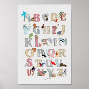 Alphabet Nursery Art Cute Afbeeldingen Fabric Kijk Poster