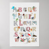 Alphabet Nursery Art Cute Afbeeldingen Fabric Kijk Poster (Voorkant)