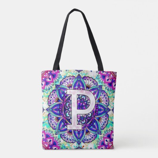 Alphabet P mandala Tote Bag (Achterkant)