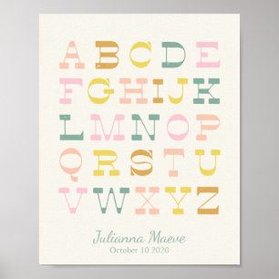  Alphabet Pastel Nursery Persoonlijk Poster