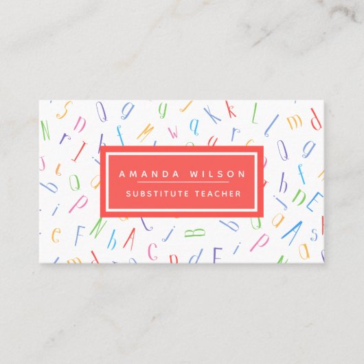 Alphabet Pattern - Substituut leraar / Tutor Visitekaartje (Voorkant)