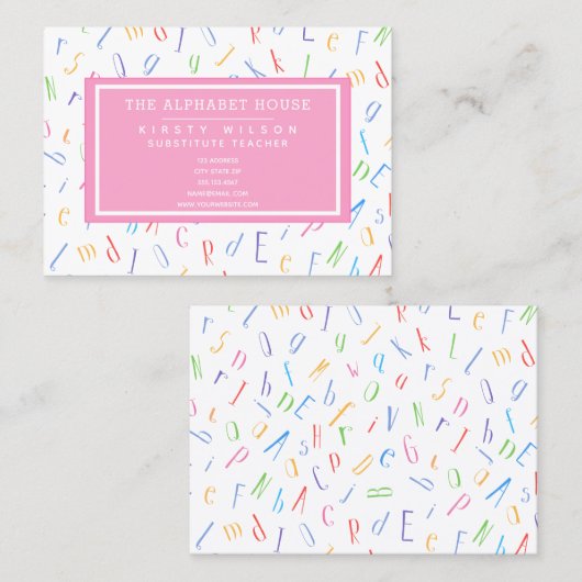 Alphabet Pattern - Substituut leraar / Tutor Visitekaartje (Voorkant / Achterkant)