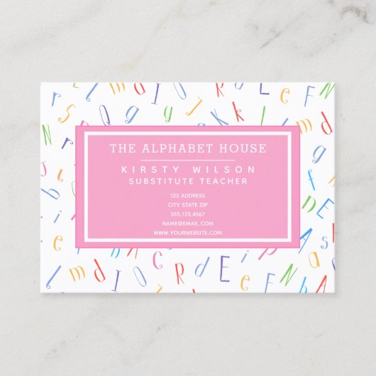 Alphabet Pattern - Substituut leraar / Tutor Visitekaartje (Voorkant)
