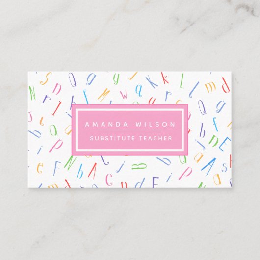 Alphabet Pattern - Substituut leraar / Tutor Visitekaartje (Voorkant)
