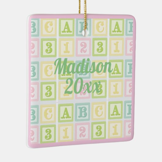 Alphabet Persoonlijk Jaar Roze Pastels Girl Keramisch Ornament (Rechts)