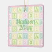 Alphabet Persoonlijk Jaar Roze Pastels Girl Keramisch Ornament (Links)