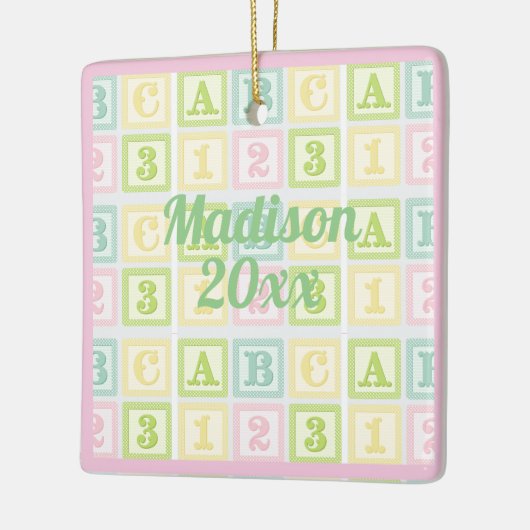 Alphabet Persoonlijk Jaar Roze Pastels Girl Keramisch Ornament (Links)