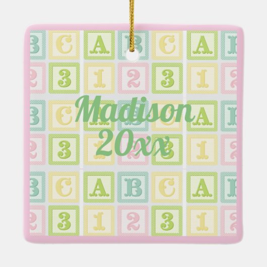 Alphabet Persoonlijk Jaar Roze Pastels Girl Keramisch Ornament (Achterkant)
