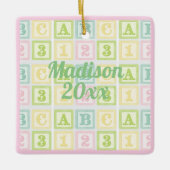Alphabet Persoonlijk Jaar Roze Pastels Girl Keramisch Ornament (Voorkant)