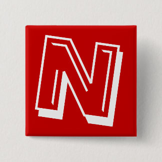Alphabet Pin - Letter N - Red Vierkante Button 5,1 Cm