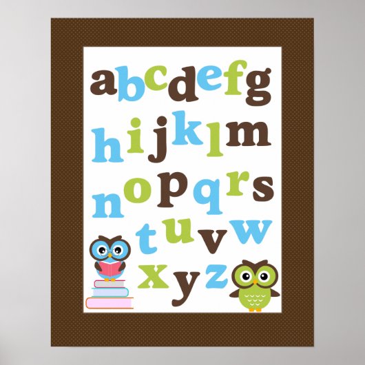 Alphabet Poster for Nursery Blue Green Owls (Voorkant)