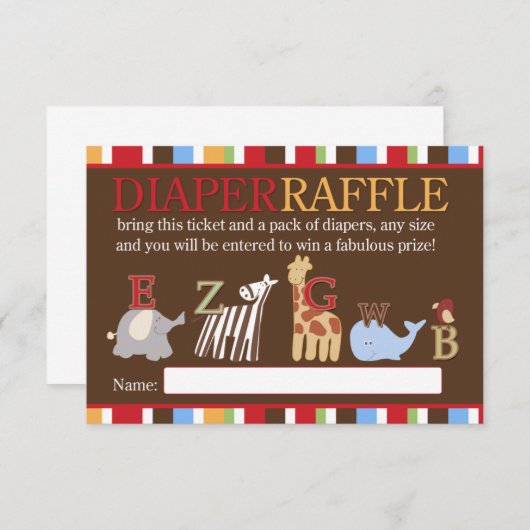 Alphabet Soup ABC Baby shower Diaper Raffle Card Informatiekaartje (Voorkant / Achterkant)