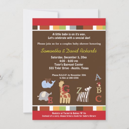 Alphabet Soup Oerwoud Baby shower Invite (bruin) Kaart (Voorkant)