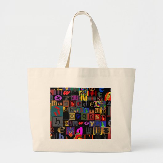 Alphabet Soup, ontwerp van mozaïekletters, leuke k Grote Tote Bag (Voorkant)