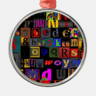 Alphabet Soup, ontwerp van mozaïekletters, leuke k Metalen Ornament