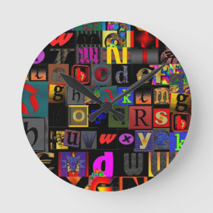 Alphabet Soup, ontwerp van mozaïekletters, leuke k Ronde Klok