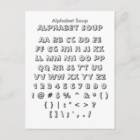 Alphabet Soup - Zazzle Font Sampler Sheet Briefkaart (Voorkant)