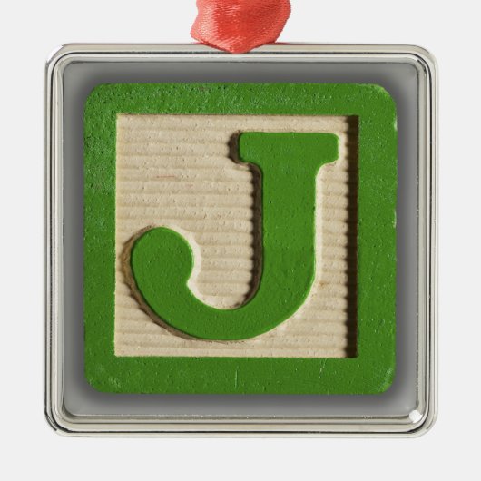 Alphabet Speelgoed Block J Metalen Ornament (Voorkant)