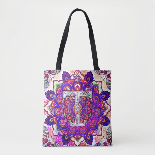 Alphabet T mandala Tote Bag (Voorkant)