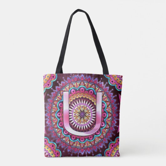 Alphabet U mandala Tote Bag (Achterkant)