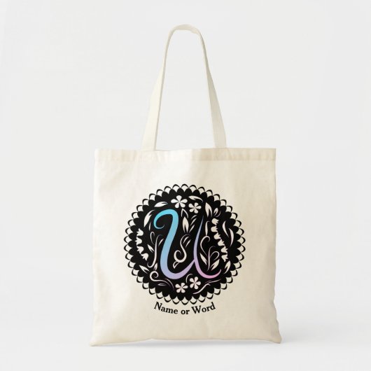 Alphabet U Monogram Handschrift Tote Bag (Voorkant)