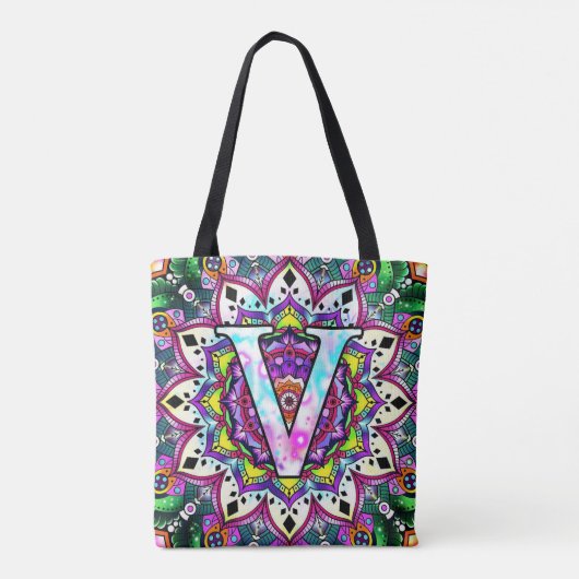 Alphabet V mandala Tote Bag (Achterkant)
