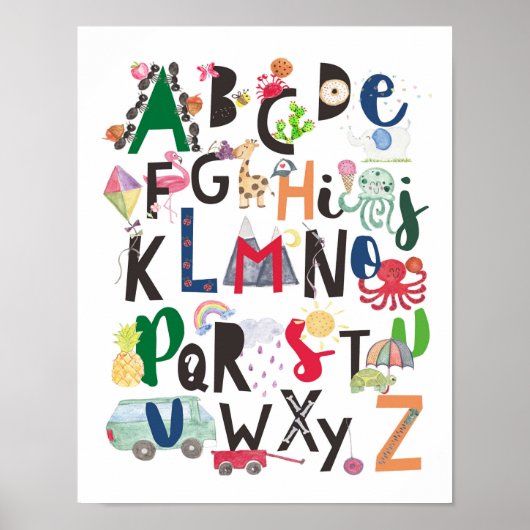 Alphabet Wall Art, Waterverf ABC Kinderdecor Poster (Voorkant)