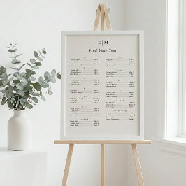 Alphabetical Classic Monogram Seating Chart Perfect Poster