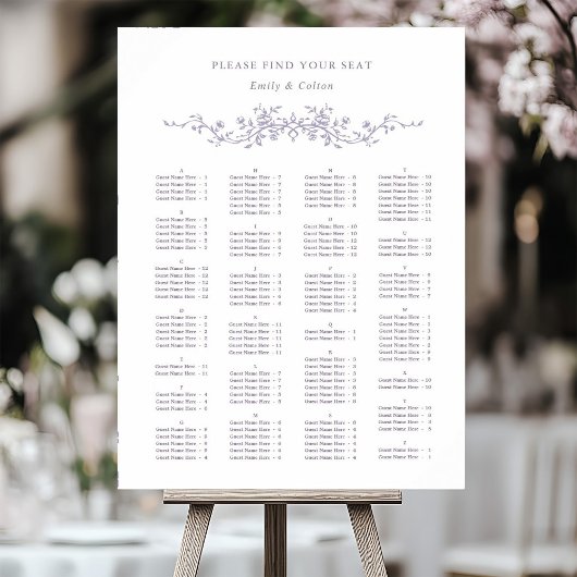 Alphabetical Order Lavender Wedding Seating Chart Poster