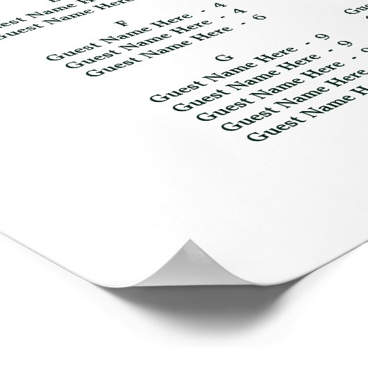 ALPHABETISCHE Orde Elegant Wedding Seding Chart Poster (Hoek)