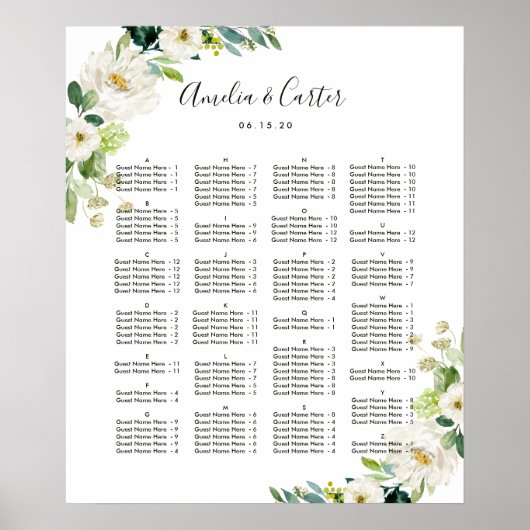 ALPHABETISCHE ORDE Floral Wedding Seding Chart Poster (Voorkant)