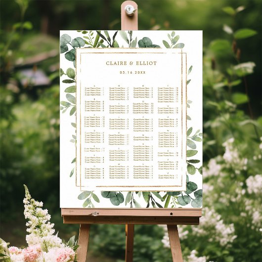 ALPHABETISCHE ORDE Gold Greenery Wedding Seating Poster