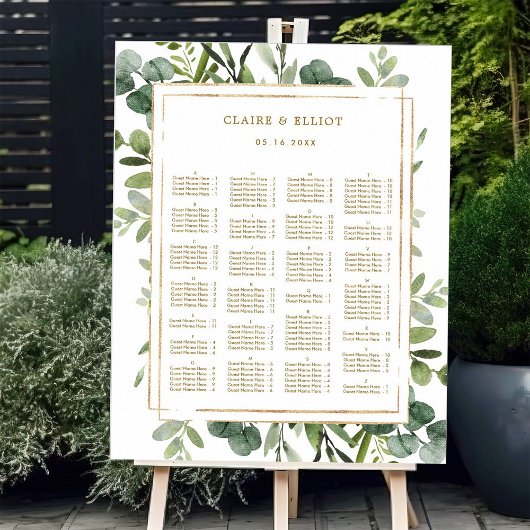 ALPHABETISCHE ORDE Gold Greenery Wedding Seating Poster