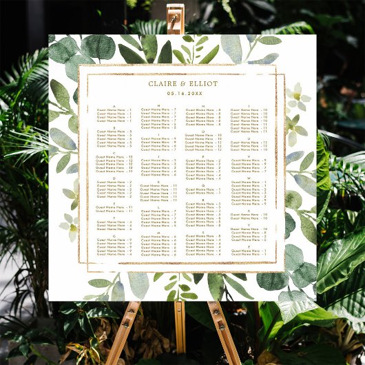 ALPHABETISCHE ORDE Gold Greenery Wedding Seating Poster