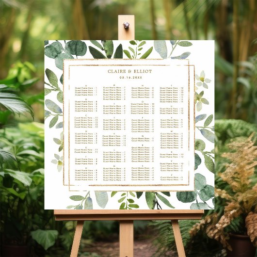 ALPHABETISCHE ORDE Gold Greenery Wedding Seating Poster