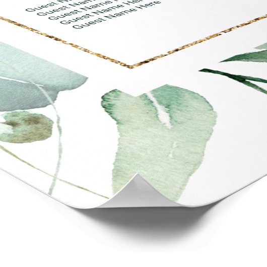 ALPHABETISCHE Orde Greenery Wedding Seating Chart Poster (Hoek)