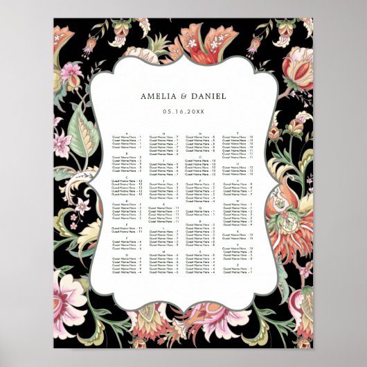 ALPHABETISCHE ORDE Tropische Boho Floral Seating Poster (Voorkant)