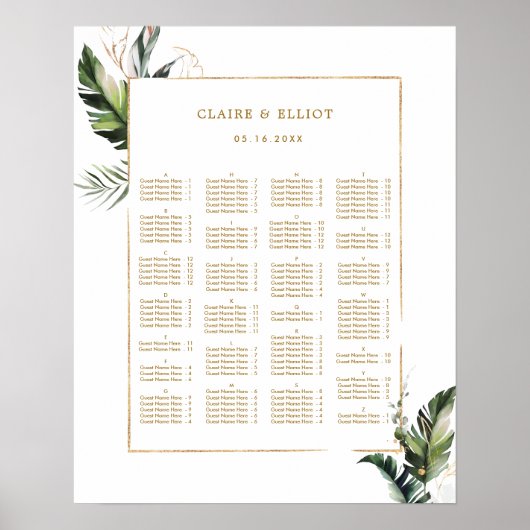 ALPHABETISCHE ORDE Tropische gouden bruiloft Poster (Voorkant)