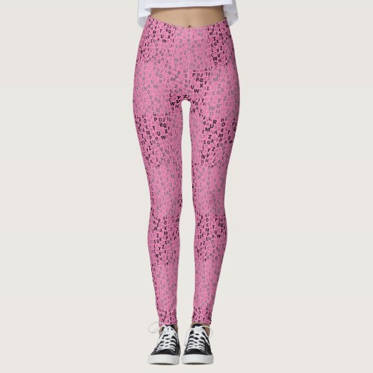 Alphabets Pattern 01 BW Pink BG Leggings (Voorkant)