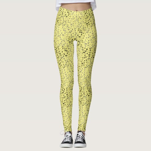 Alphabets Pattern 01 BW.w LYellow BG Leggings (Voorkant)